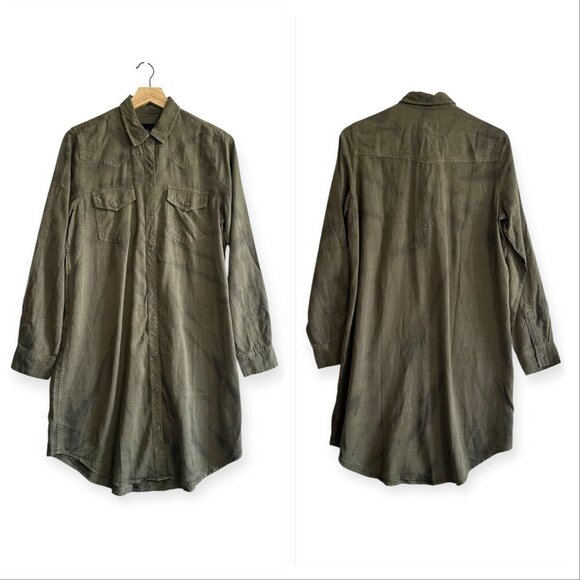 NWT Rails Sandra Shirt Dress Olive Black Tie Dye Button Front Tencel Linen, Sz S - Picture 13 of 13